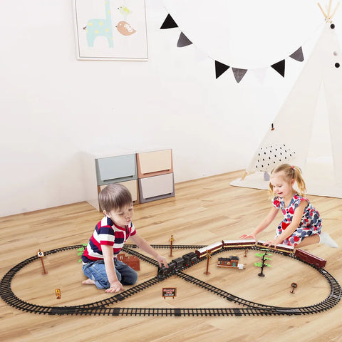 Electric Train Car Tracks Steam Locomotive Diecast Model Educational Game Toys for Children