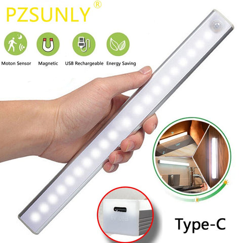 LED with motion sensor and USB Type-C night light, rechargeable, for kitchen cabinet, wardrobe and stairwell. 