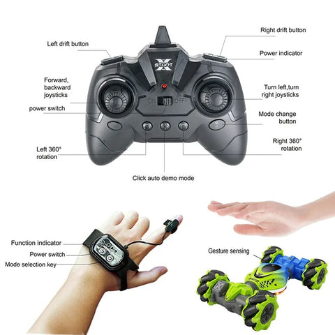 4WD car, remote control with gesture clock and rotation sensor.