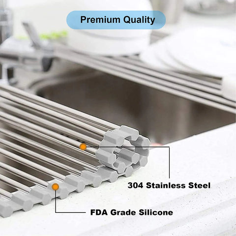 Stainless Steel Foldable Dish Drainer, Dish Drying Rack, Kitchen Shelf Over Sink, Bowl, Cutlery Plate Storage 