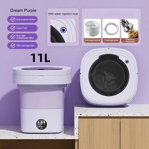 6L 11L Portable Foldable Washing Machine Large Capacity Clothes Dryer Bucket Travel Underwear Socks Mini Ultrasonic Washer 