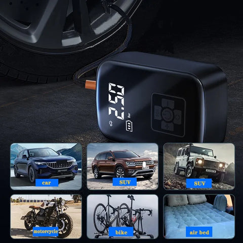 Wireless Car Air Compressor Electric Tire Inflator Pump for Motorcycle Bicycle Boat Tires