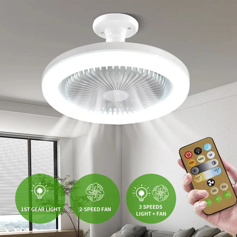 Ceiling Fans with Remote Control and LED Light E27 Bulb Fan Converter Base Smart and Quiet Ceiling Fans for Bedroom and Living Room